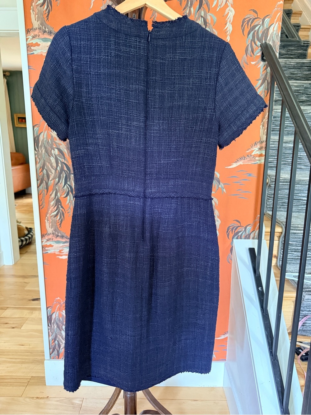 Banana Republic Navy Textured Short-Sleeve Midi Dress